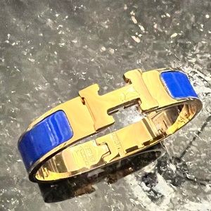 Blue and Gold Hermes H Bangle